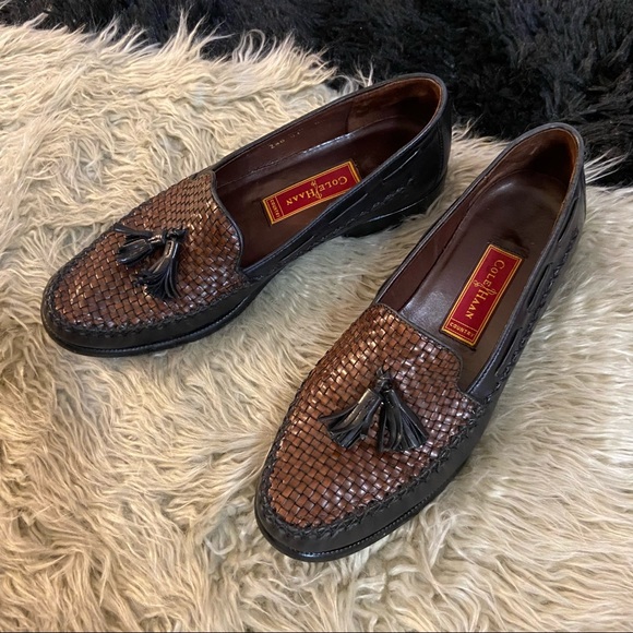 Cole Haan Shoes - Cole Haan Brown Black Leather Woven Kiltie Tassel Loafer Sz 8.5